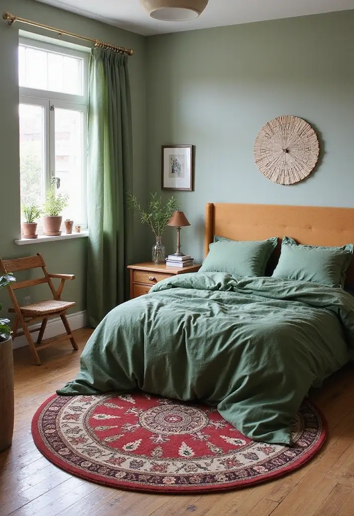 27 Master Bedroom Decor Ideas With Green Bedding 72 27 Master Bedroom Decor Ideas With Green Bedding - 24. Utilize Accent Rugs to Enhance Green Bedding