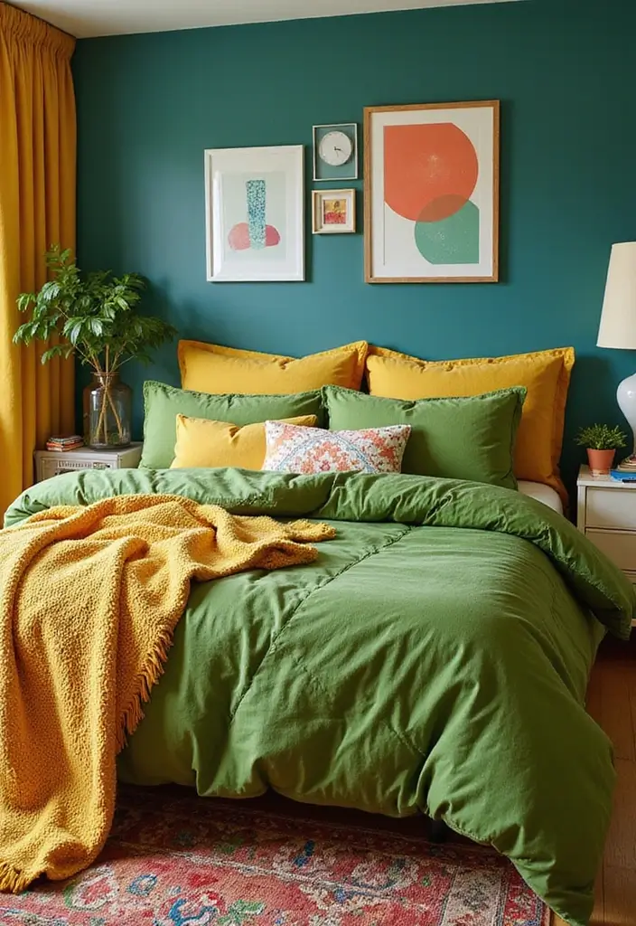 27 Master Bedroom Decor Ideas With Green Bedding 7 27 Master Bedroom Decor Ideas With Green Bedding - 5. Mix and Match with Mustard Accents