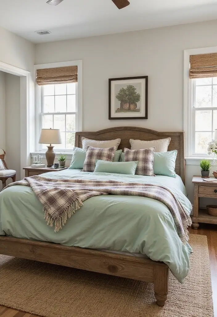 27 Master Bedroom Decor Ideas With Green Bedding 10 27 Master Bedroom Decor Ideas With Green Bedding - 8. Use Green Bedding for a Modern Farmhouse Look