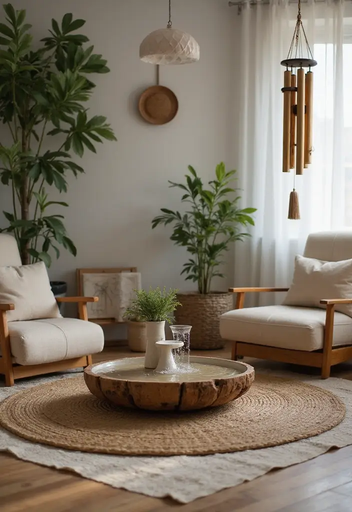 27 Zen Living Room Decor Ideas For A Boho Meditation Space 47 27 Zen Living Room Decor Ideas For A Boho Meditation Space - 19. Calm Sound Elements