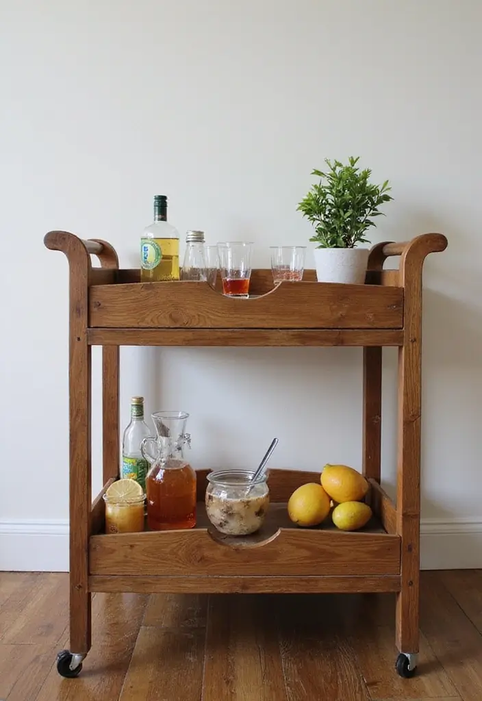 28 Bar Countertop Decor Ideas To Elevate Your Home Style 1 28 Bar Countertop Decor Ideas To Elevate Your Home Style - 1. Rustic Wooden Bar Cart