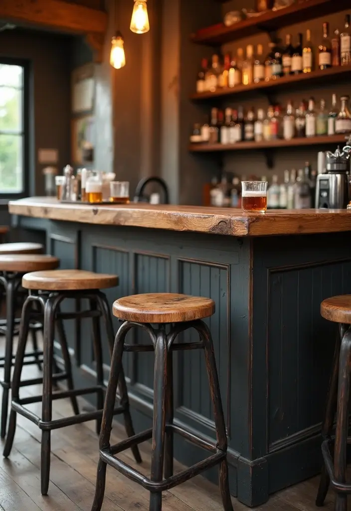 28 Bar Countertop Decor Ideas To Elevate Your Home Style 30 28 Bar Countertop Decor Ideas To Elevate Your Home Style - 10. Rustic Bar Stools