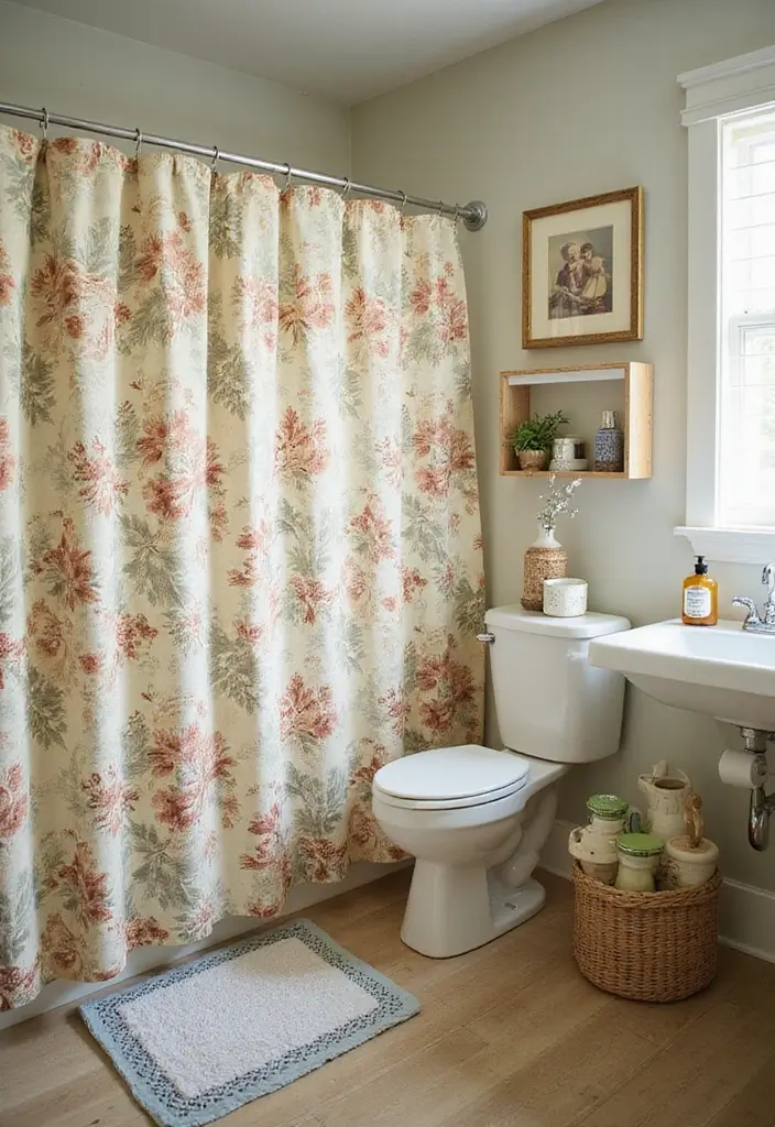 28 Eco Friendly Shower Curtain Ideas For Green Bathrooms 24 28 Eco Friendly Shower Curtain Ideas For Green Bathrooms - 12. Vintage Vibes
