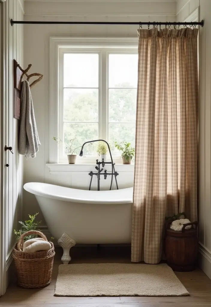 28 Eco Friendly Shower Curtain Ideas For Green Bathrooms 32 28 Eco Friendly Shower Curtain Ideas For Green Bathrooms - 14. Farmhouse Flair