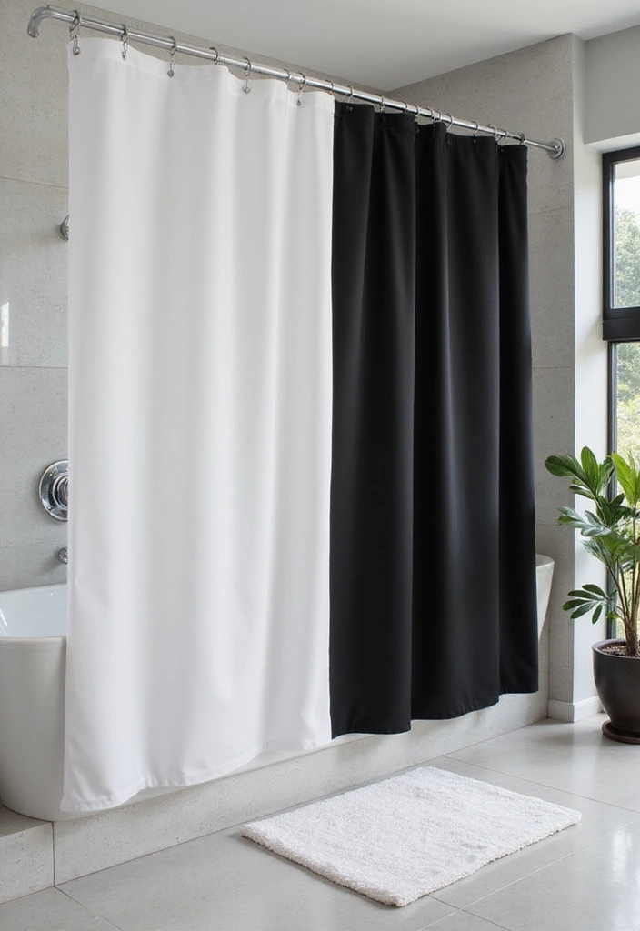 28 Eco Friendly Shower Curtain Ideas For Green Bathrooms 33 28 Eco Friendly Shower Curtain Ideas For Green Bathrooms - 15. Monochrome Magic