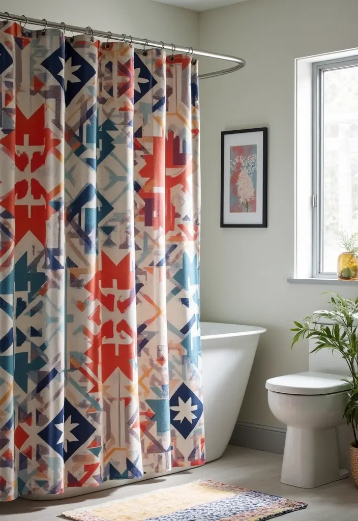 28 Eco Friendly Shower Curtain Ideas For Green Bathrooms 47 28 Eco Friendly Shower Curtain Ideas For Green Bathrooms - 17. Geometric Patterns