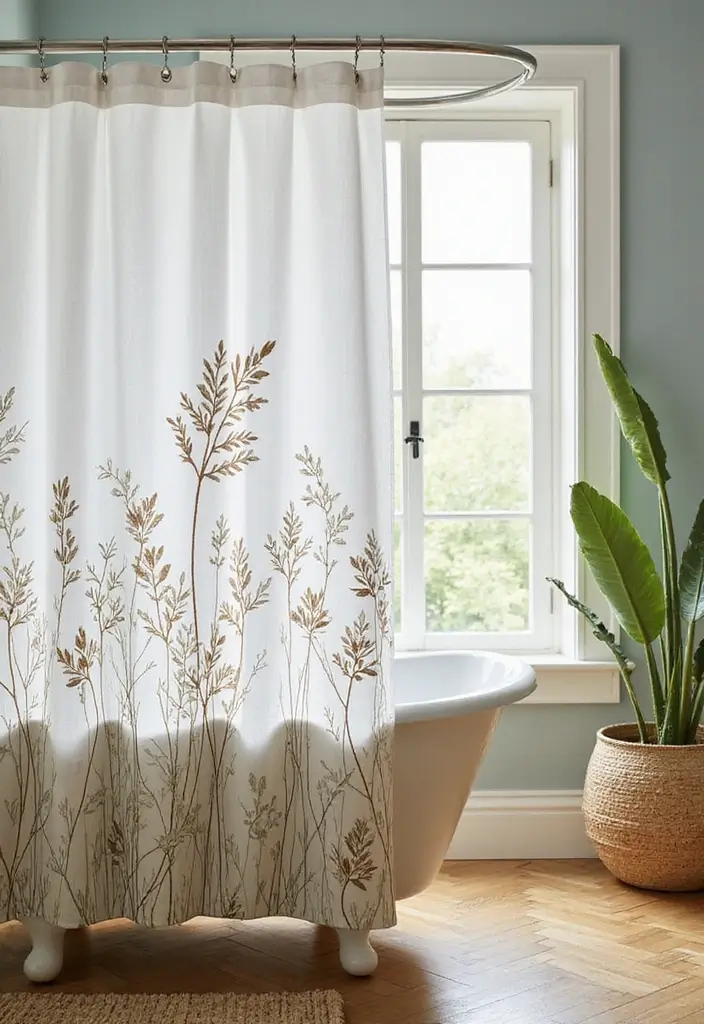 28 Eco Friendly Shower Curtain Ideas For Green Bathrooms 55 28 Eco Friendly Shower Curtain Ideas For Green Bathrooms - 19. Nature-Inspired Textiles