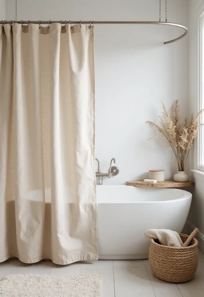 28 Eco Friendly Shower Curtain Ideas For Green Bathrooms 3 28 Eco Friendly Shower Curtain Ideas For Green Bathrooms - 3. Linen Luxury