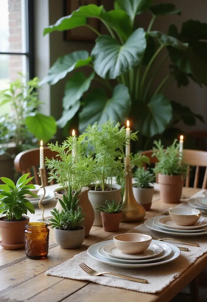 28 Eco Friendly Table Decor Ideas For Sustainable Dining 3 28 Eco Friendly Table Decor Ideas For Sustainable Dining - 3. Centerpieces with Potted Plants