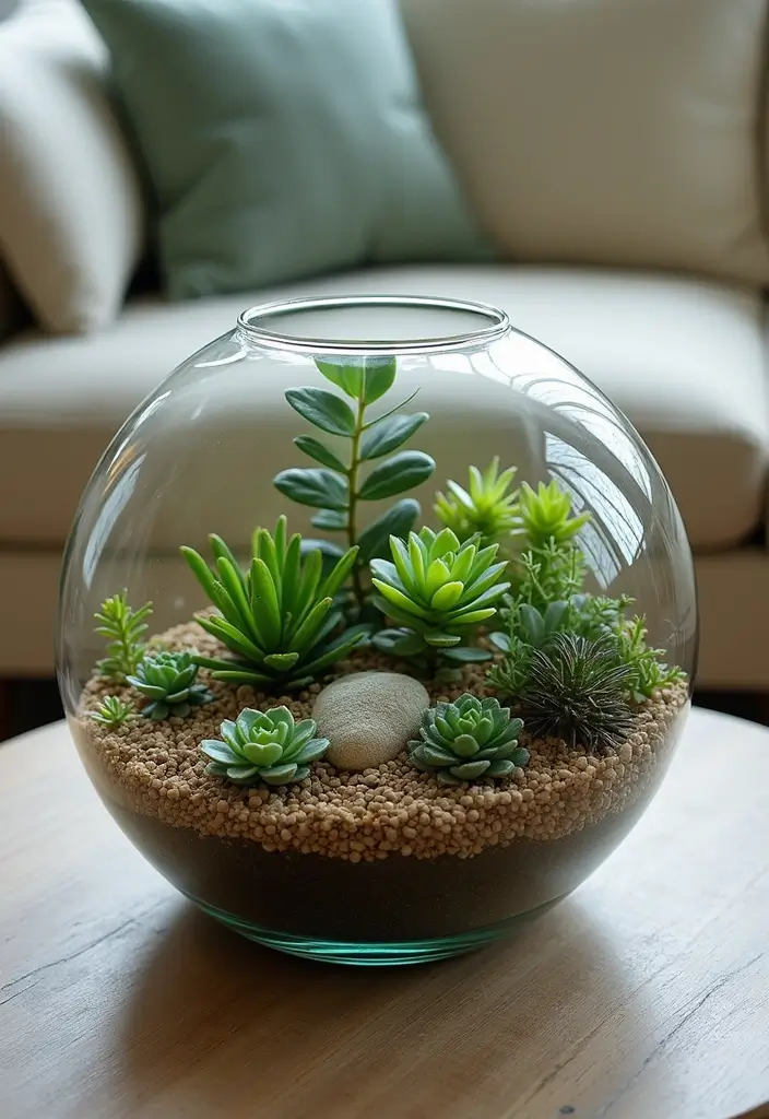 28 Recycled Glass Home Decor Ideas For Eco Lovers - 16. Glass Terrarium Tables