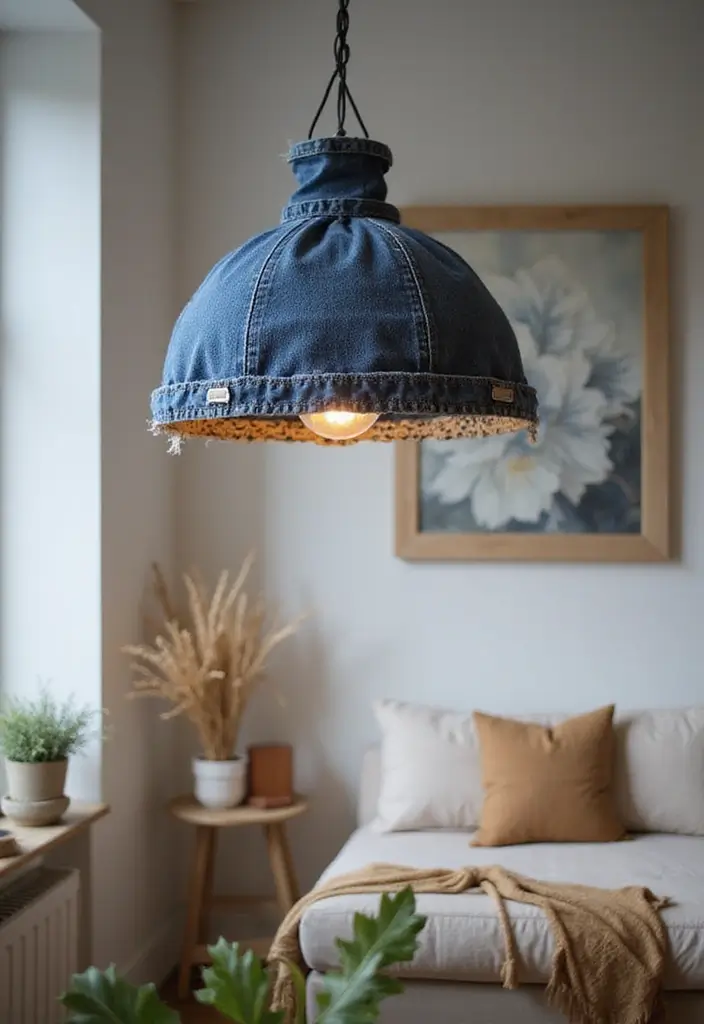 28 Upcycled Denim Home Decor Ideas You Can Try 72 28 Upcycled Denim Home Decor Ideas You Can Try - 12. Denim Overhead Lighting