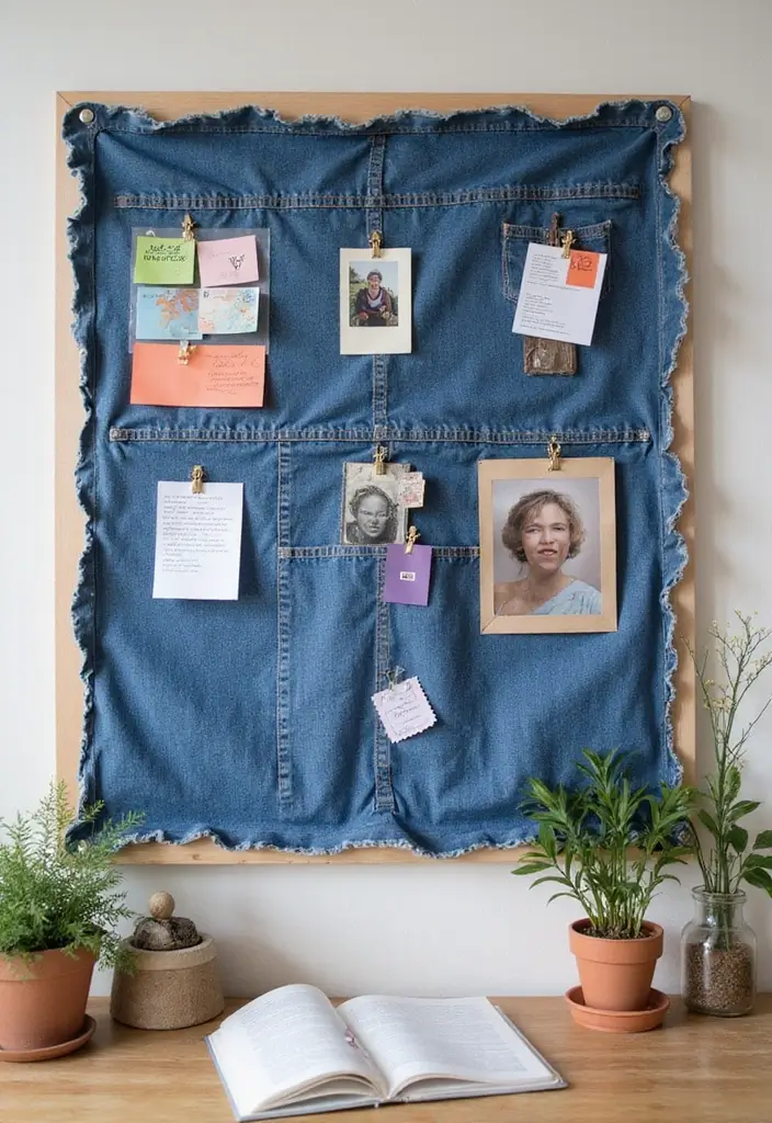 28 Upcycled Denim Home Decor Ideas You Can Try 87 28 Upcycled Denim Home Decor Ideas You Can Try - 15. Denim Bulletin Board
