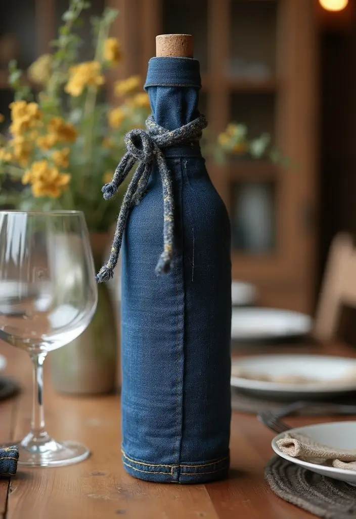 28 Upcycled Denim Home Decor Ideas You Can Try 88 28 Upcycled Denim Home Decor Ideas You Can Try - 16. Denim Wine Wraps