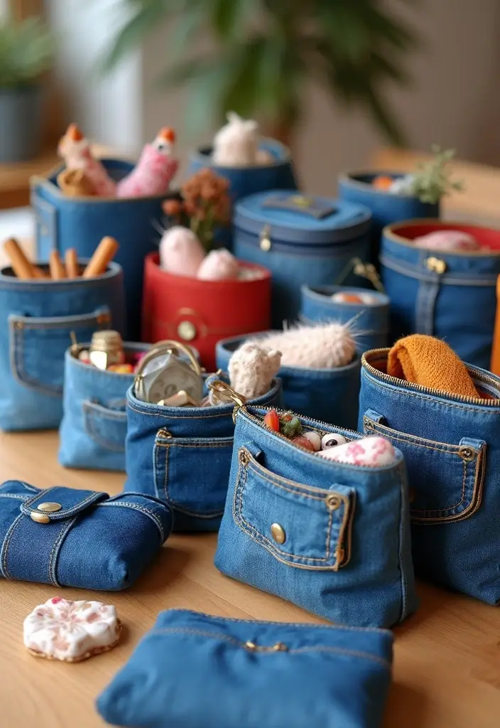 28 Upcycled Denim Home Decor Ideas You Can Try 109 28 Upcycled Denim Home Decor Ideas You Can Try - 19. Denim Pouches