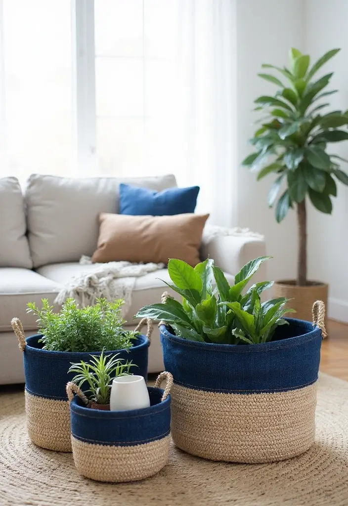 28 Upcycled Denim Home Decor Ideas You Can Try 8 28 Upcycled Denim Home Decor Ideas You Can Try - 2. Denim Woven Baskets