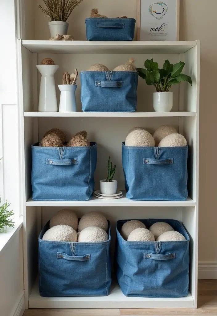 28 Upcycled Denim Home Decor Ideas You Can Try 116 28 Upcycled Denim Home Decor Ideas You Can Try - 20. Denim Storage Boxes