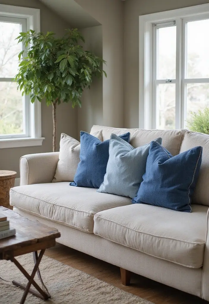 28 Upcycled Denim Home Decor Ideas You Can Try 124 28 Upcycled Denim Home Decor Ideas You Can Try - 22. Denim Throw Pillows