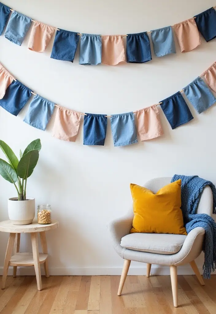 28 Upcycled Denim Home Decor Ideas You Can Try 127 28 Upcycled Denim Home Decor Ideas You Can Try - 23. Denim Garland