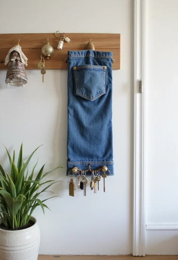 28 Upcycled Denim Home Decor Ideas You Can Try 134 28 Upcycled Denim Home Decor Ideas You Can Try - 24. Denim Key Holders