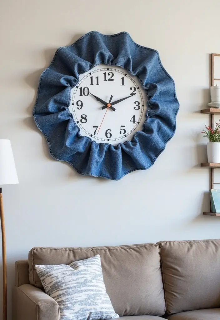 28 Upcycled Denim Home Decor Ideas You Can Try 150 28 Upcycled Denim Home Decor Ideas You Can Try - 28. Denim Wall Clock