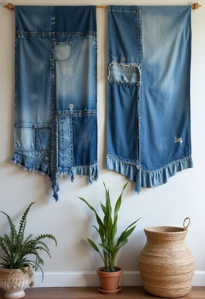 28 Upcycled Denim Home Decor Ideas You Can Try 22 28 Upcycled Denim Home Decor Ideas You Can Try - 4. Denim Wall Art