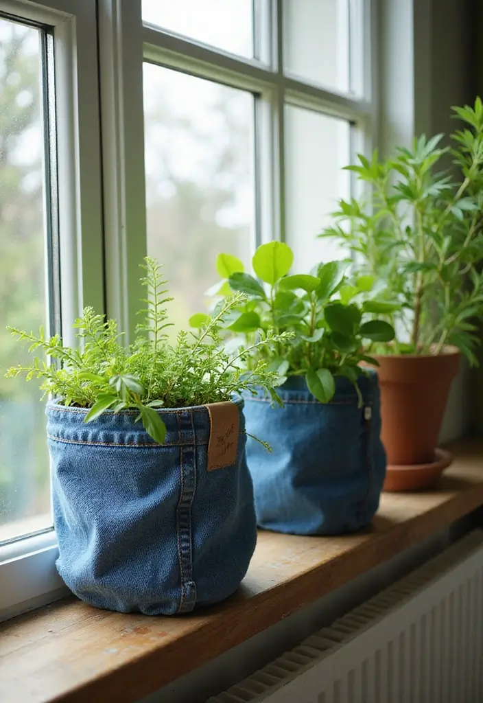 28 Upcycled Denim Home Decor Ideas You Can Try 29 28 Upcycled Denim Home Decor Ideas You Can Try - 5. Denim Planters