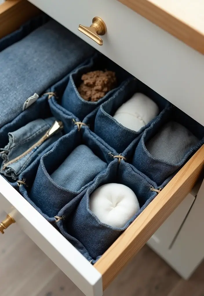 28 Upcycled Denim Home Decor Ideas You Can Try 50 28 Upcycled Denim Home Decor Ideas You Can Try - 8. Denim Drawer Organizers