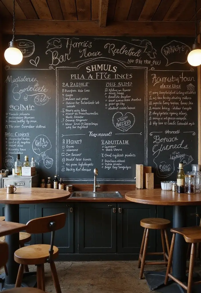 29 Cozy Home Bar Ideas With Rustic Decor Vibes 25 29 Cozy Home Bar Ideas With Rustic Decor Vibes - 11. Chalkboard Wall for Menus