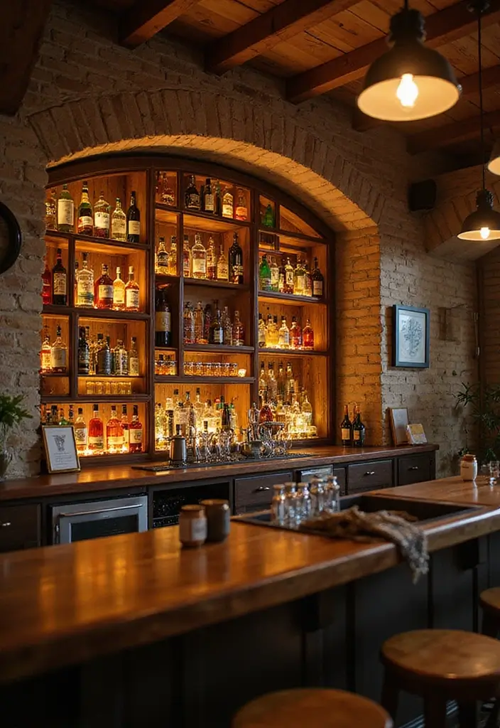 29 Cozy Home Bar Ideas With Rustic Decor Vibes 26 29 Cozy Home Bar Ideas With Rustic Decor Vibes - 12. Unique Bottle Display