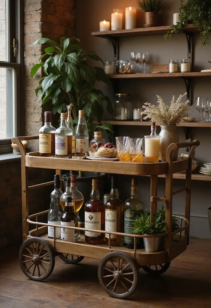 29 Cozy Home Bar Ideas With Rustic Decor Vibes 29 29 Cozy Home Bar Ideas With Rustic Decor Vibes - 15. Creative Bar Cart