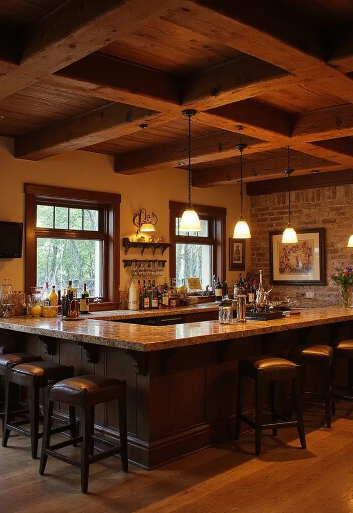 29 Cozy Home Bar Ideas With Rustic Decor Vibes 30 29 Cozy Home Bar Ideas With Rustic Decor Vibes - 16. Rustic Ceiling Beams