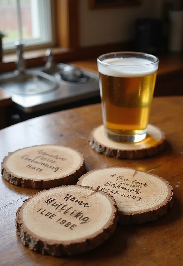 29 Cozy Home Bar Ideas With Rustic Decor Vibes 31 29 Cozy Home Bar Ideas With Rustic Decor Vibes - 17. Personalized Coasters