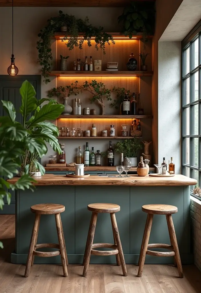 29 Cozy Home Bar Ideas With Rustic Decor Vibes 50 29 Cozy Home Bar Ideas With Rustic Decor Vibes - 20. Nature-Inspired Decor