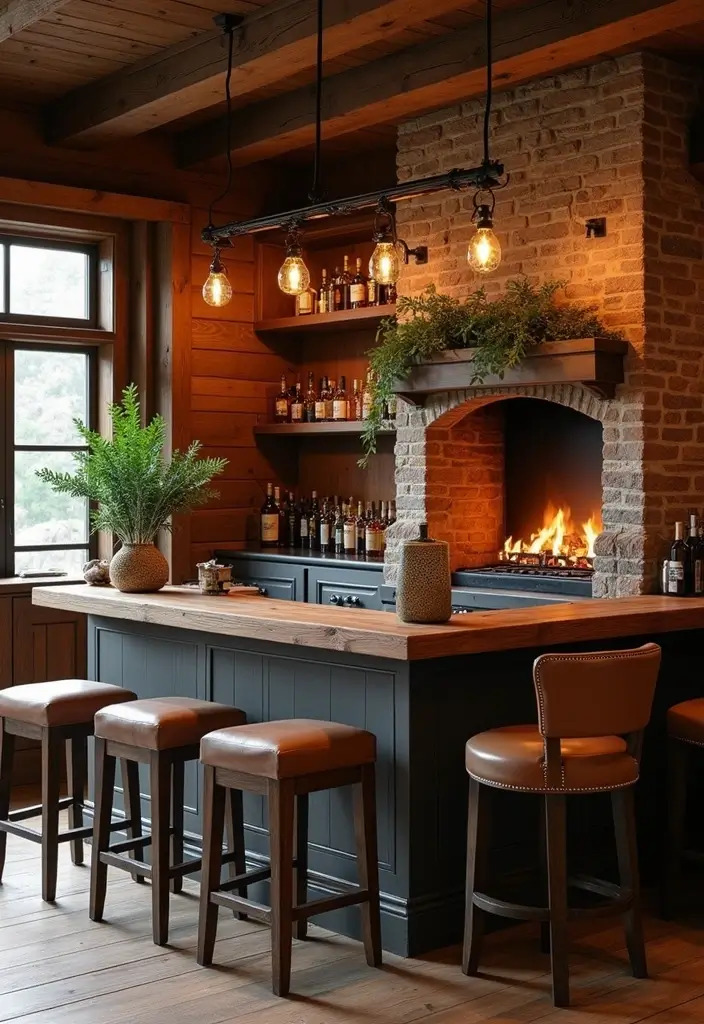 29 Cozy Home Bar Ideas With Rustic Decor Vibes 57 29 Cozy Home Bar Ideas With Rustic Decor Vibes - 21. Warm Fireplace Corner