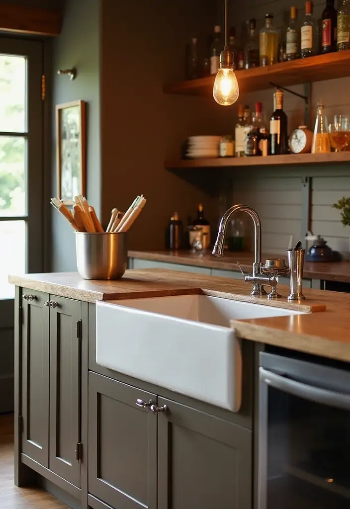29 Cozy Home Bar Ideas With Rustic Decor Vibes 62 29 Cozy Home Bar Ideas With Rustic Decor Vibes - 24. Farmhouse Sink with Ice Bucket