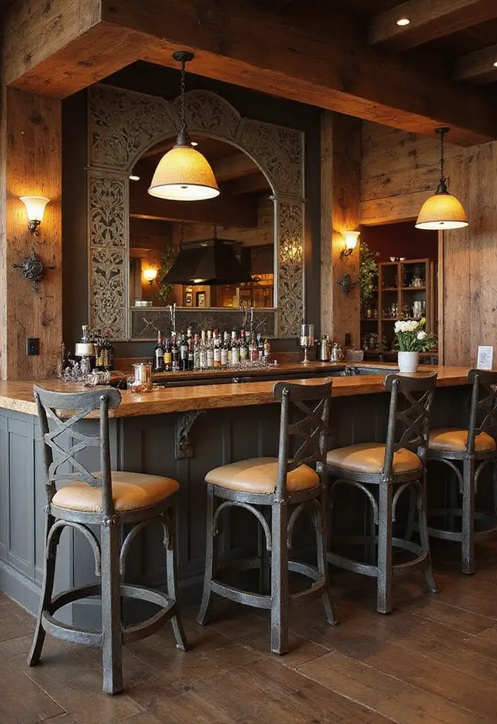29 Cozy Home Bar Ideas With Rustic Decor Vibes 71 29 Cozy Home Bar Ideas With Rustic Decor Vibes - 27. A Touch of Metal