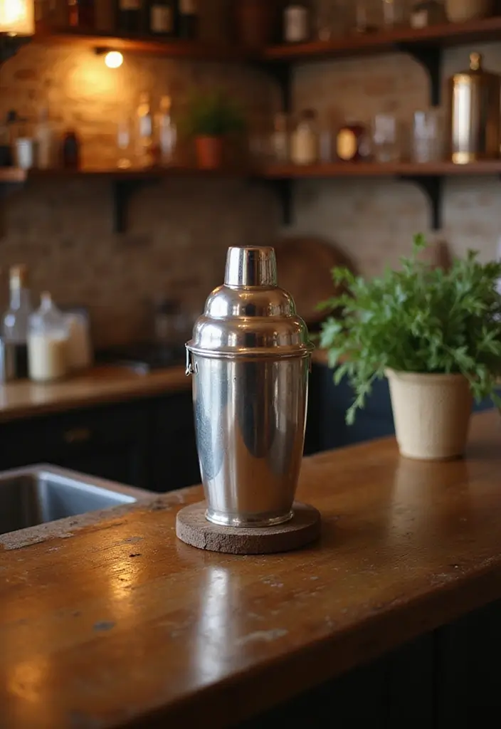 29 Cozy Home Bar Ideas With Rustic Decor Vibes 72 29 Cozy Home Bar Ideas With Rustic Decor Vibes - 28. Vintage Cocktail Shaker Display