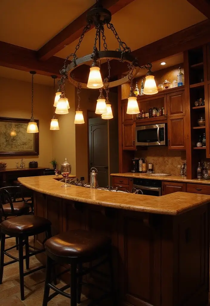 29 Cozy Home Bar Ideas With Rustic Decor Vibes 8 29 Cozy Home Bar Ideas With Rustic Decor Vibes - 4. Rustic Lighting Fixtures