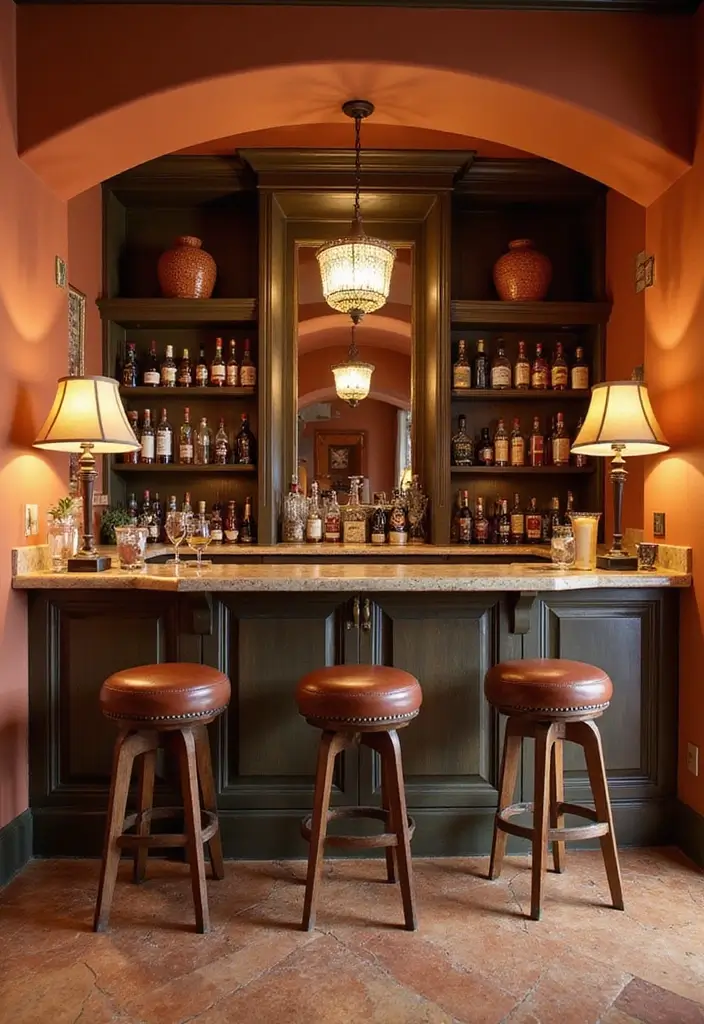 29 Cozy Home Bar Ideas With Rustic Decor Vibes 12 29 Cozy Home Bar Ideas With Rustic Decor Vibes - 6. Warm Color Palette