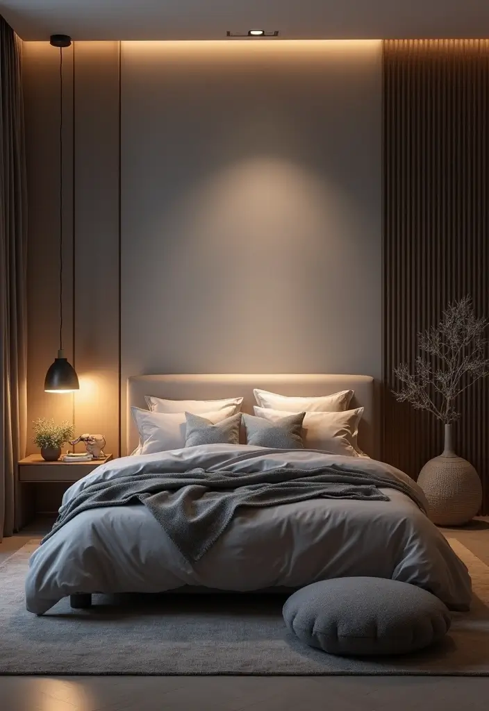 29 Grey Bedding Decor Ideas For Modern Bedrooms 16 29 Grey Bedding Decor Ideas For Modern Bedrooms - 10. Soft Spot Lighting