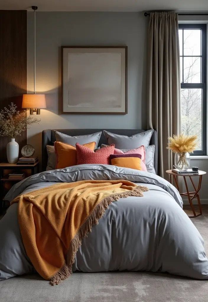 29 Grey Bedding Decor Ideas For Modern Bedrooms 2 29 Grey Bedding Decor Ideas For Modern Bedrooms - 2. Accents of Color