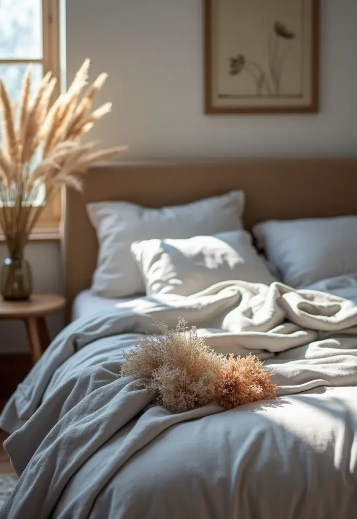 29 Grey Bedding Decor Ideas For Modern Bedrooms 41 29 Grey Bedding Decor Ideas For Modern Bedrooms - 23. Dried Flowers