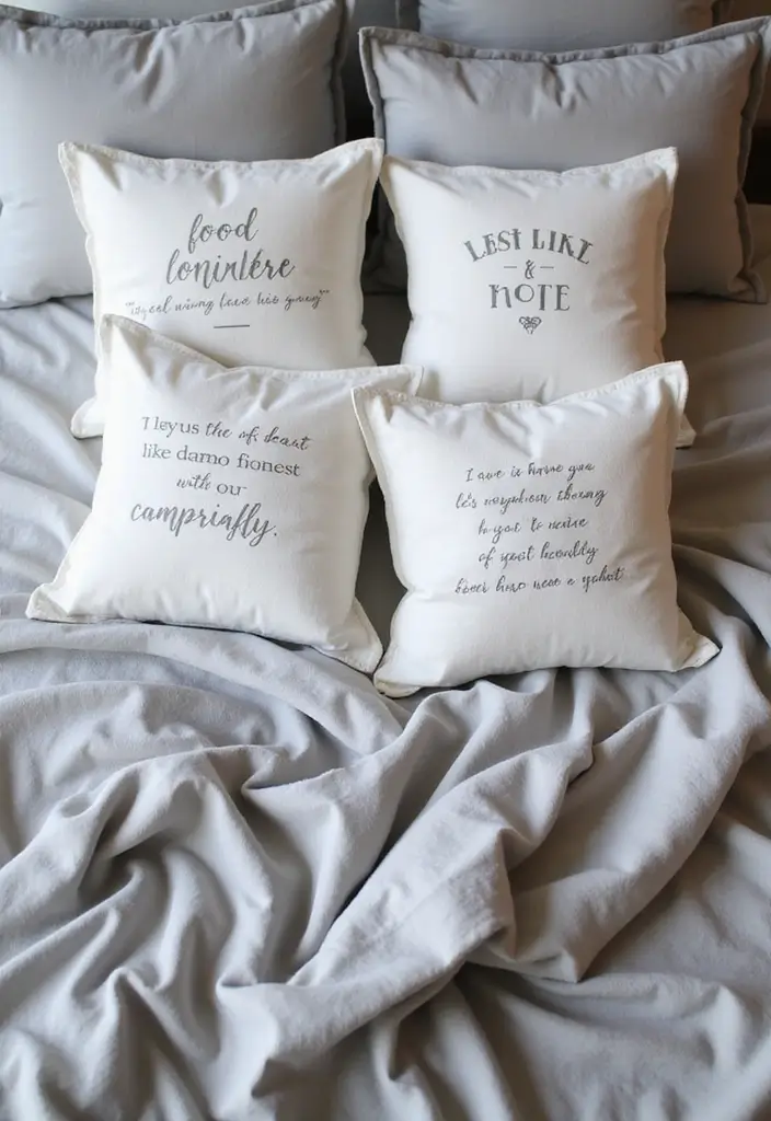 29 Grey Bedding Decor Ideas For Modern Bedrooms 45 29 Grey Bedding Decor Ideas For Modern Bedrooms - 25. Pillows with Quotes