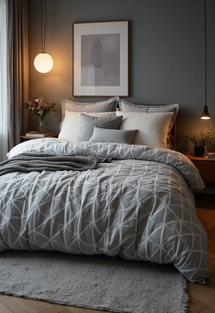 29 Grey Bedding Decor Ideas For Modern Bedrooms 4 29 Grey Bedding Decor Ideas For Modern Bedrooms - 4. Geometric Patterns