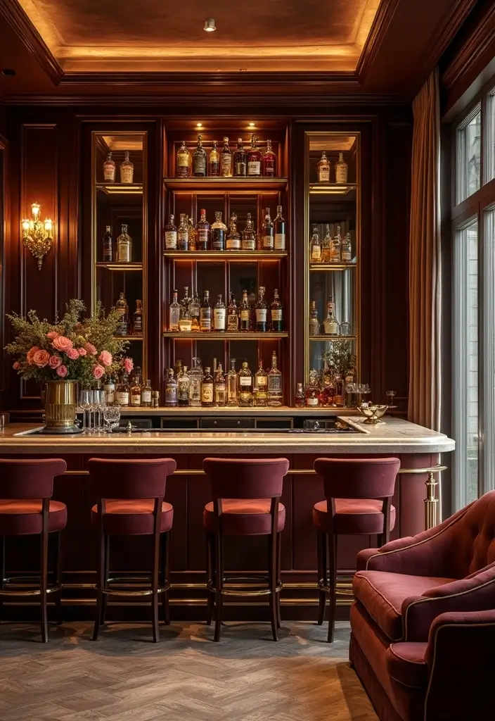 29 Luxury Home Bar Designs With Timeless Wooden Decor 4 29 Luxury Home Bar Designs With Timeless Wooden Decor - 4. Vintage Glam