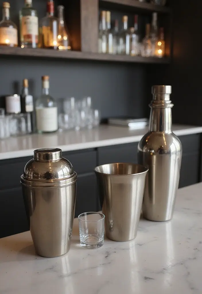 29 Modern Home Bar Decor Ideas With Sleek Finishes 44 29 Modern Home Bar Decor Ideas With Sleek Finishes - 18. Minimalist Bar Accessories