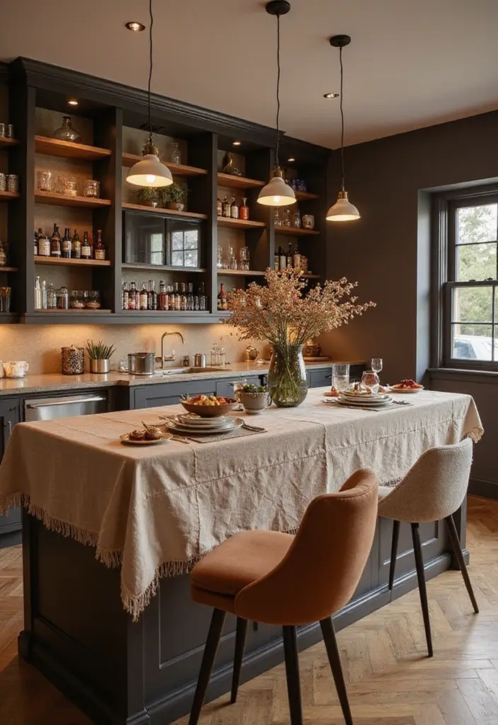 29 Modern Home Bar Decor Ideas With Sleek Finishes 45 29 Modern Home Bar Decor Ideas With Sleek Finishes - 19. Layered Textiles