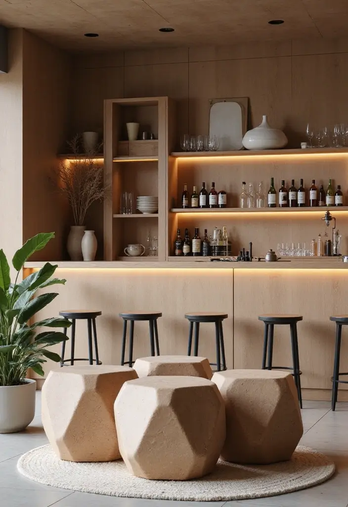 29 Modern Home Bar Decor Ideas With Sleek Finishes 25 29 Modern Home Bar Decor Ideas With Sleek Finishes - 7. Geometric Shapes