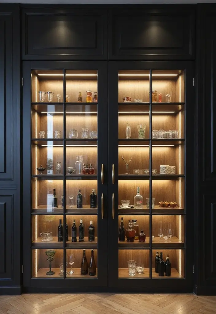 29 Modern Home Bar Decor Ideas With Sleek Finishes 26 29 Modern Home Bar Decor Ideas With Sleek Finishes - 8. Glass Front Cabinets
