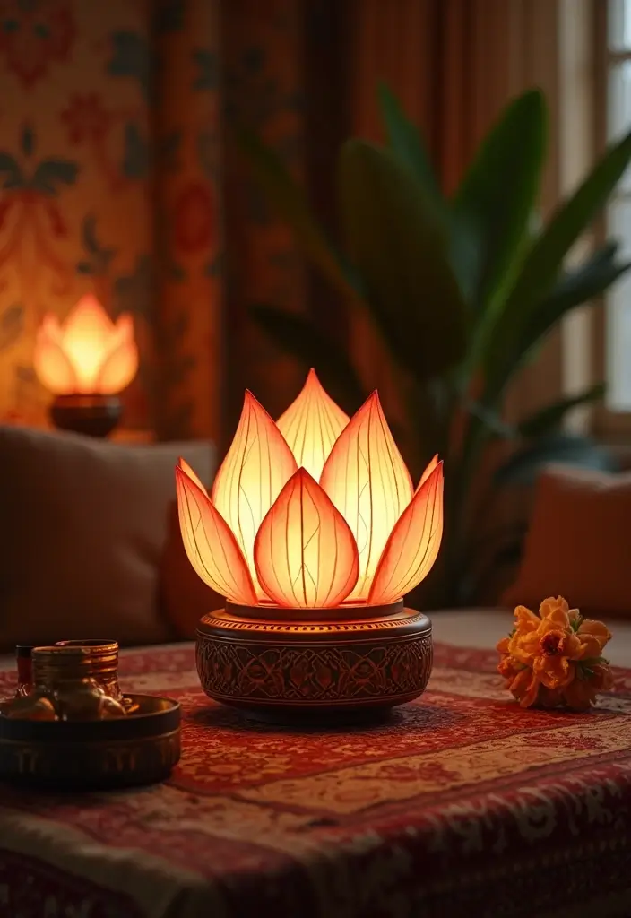 29 Zen Lotus Lamp Decor Ideas For Peaceful Corners 27 29 Zen Lotus Lamp Decor Ideas For Peaceful Corners - 21. Lotus Lamps for Cultural Themes